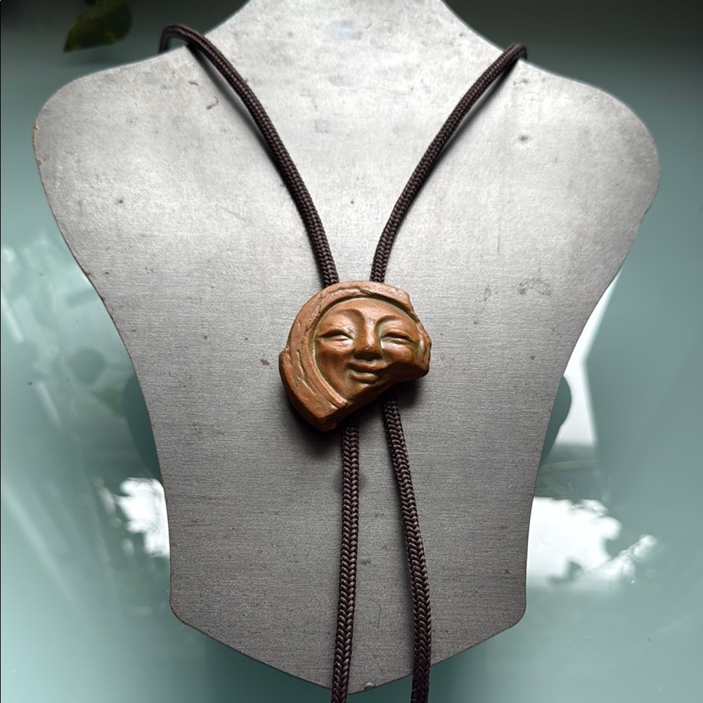 Brown Clay Sun /Moon/…? Face Bolo Tie